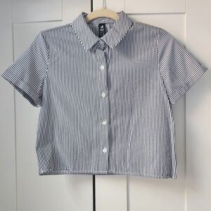 Striped Short Sleeve Button-Up Cropped Shirt